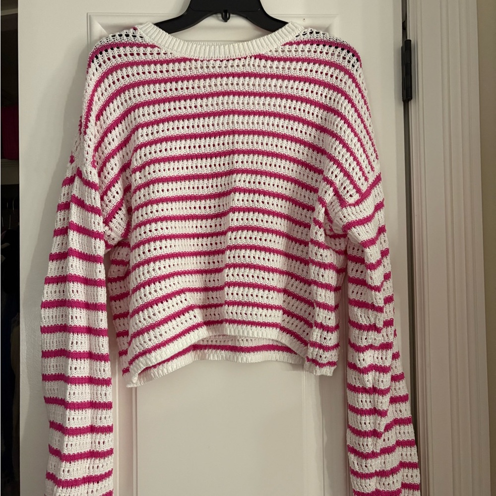 Aqua Pink and White Knit Top